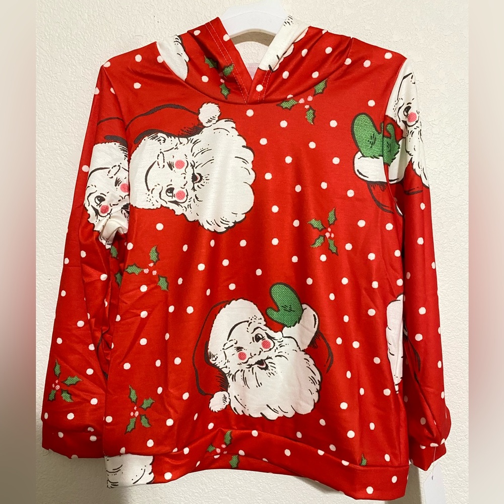 New Girl's Hoodies, Cute Santa Claus Print Hooded Sweatshirt